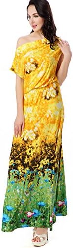 Allonly Women's Sleeveless Floral Print Plus Size Party Maxi Bohemia Gown Dress