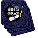 2012 Grad in Blue Cheetah Print and Diamond - Set Of 4 Ceramic Tile Coasters