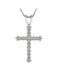 10K White Gold 1/4 ctw Diamond Cross Pendant