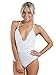 Clothink Women White Spaghetti Strap V neck Lace Panel Cross Back Plain Bodysuit, Large