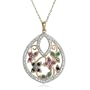 Yellow Gold Plated Sterling Silver Emerald, Sapphire, Ruby and Diamond Accent Flower Teardrop Pendant, 18"
