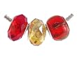 Pandora Style Charm Bead Set (Z257) Glass and Faceted Glass (Fits Troll too) ~ Red and Gold