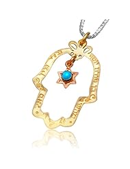 Kabbalah Hamsa Pendant with Star of David - Gold and Opal Gem for Protection