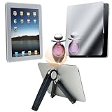 Stand Adjustable Holder + Clear White Silicone Skin Case + Mirror Screen Protector for Apple iPad 16GB / 32GB / 64GB