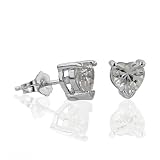 Sterling Silver 6X6 Heart-Shape Cubic Zirconia Earrings