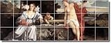 IMAGE OF Titian Nudes Backsplash Tile Mural 6. 17x21.25 inches using (20) 4.25x4.25 ceramic tiles.