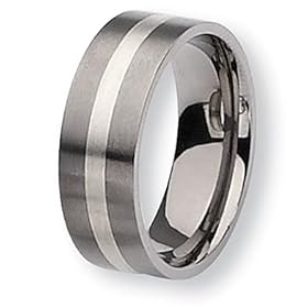 Sterling Silver Inlaid Brushed Titanium Ring (8.0 mm) - Sizes 6-13