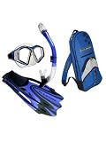 US Divers Admiral LX Dry Snorkeling Set: Silicone mask, dry snorkel, adjustable fins (mens 10-13)