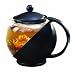 Primula Flowering Tea Set with Half-Moon 40-Ounce Pot, Black/Glass