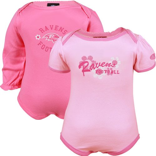 Gerber Baltimore Ravens Infant Girls Flower Power Pink 2-Pack Creeper Set (0-3 Months)