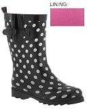 Capelli New York Shiny Simple Polka Dots Ladies Short Sporty Body Rubber Rain Boot Black Combo 7