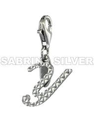 Sterling Silver Script Initial Letter Y Alphabet Charm Diamond Cut Finish and Lobster Lock Clasp, 3/4 inch