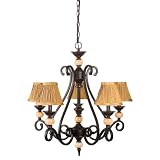 Globe Espresso Five-Light Chandelier, Ebony with Pleated Gold Shades #6121