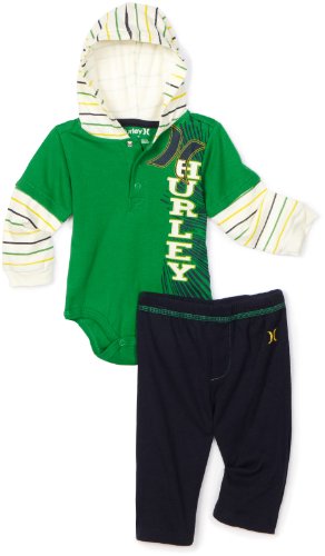Hurley Baby-boys Newborn Hoodie Creeper Set, Kelly Green, 0-3