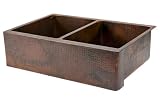 33 Copper Hammered Kitchen Apron 50/50 Double Basin Sink