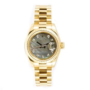 Rolex Ladys President New Style Heavy Band 18k Yellow Gold Model 179178 Fluted Bezel Dark Mother Of Pearl Diamond Dial
