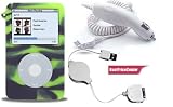 Neon Green Tiger Dust-free Skin Cover for Apple Ipod Video 30gb + White Car Charger + White Retractable data cable for Apple Ipod Video 30gb