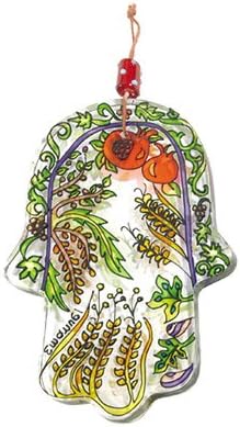 Large Hand Painted Glass Hamsa By Yair Emanuel Vthg3