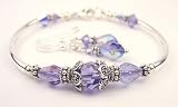 2 Piece Set: Tanzanite December Birthstone Bracelets: Handmade in .925 Sterling Silver with Swarovski Crystal Birthstones