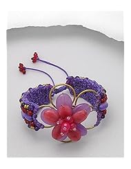 Flower Cotton Waxed Thread Pink Jade Bracelet In Brass