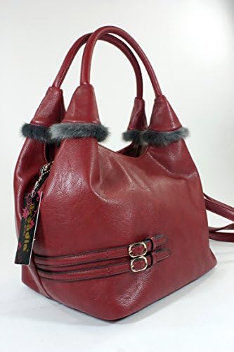 Arcadia Fashion Shoulder Handbag Purse Hobo style Genuine Fur (Red) OG1035-RD