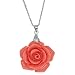 30mm Simulated Pink Coral Carved Rose Flower Pendant With 18" Chain
