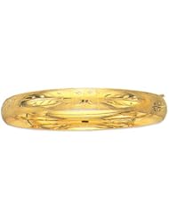 14K Yellow Gold 07" 8.0mm Flourentine Round Domed Classic Bangle With Clasp