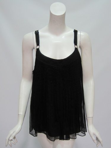 12th Street by Cynthia Vincent womens black pleat silk cami top L