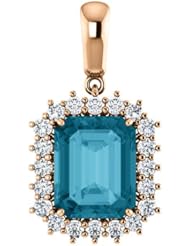 10K Rose Gold 10.00x8.00mm Emerald Cut London Blue Topaz and Diamond Pendant -- LIFETIME WARRANTY
