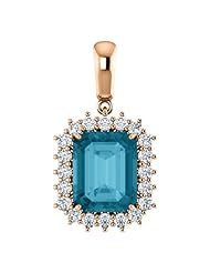 14K Rose Gold 10.00x8.00mm Emerald Cut London Blue Topaz and Diamond Pendant -- LIFETIME WARRANTY