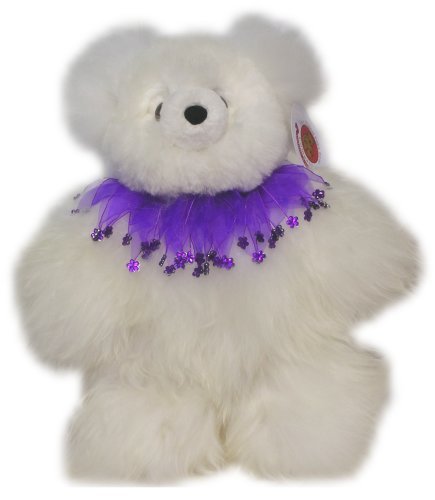 41E5eSHZ9hL Alpaca Bear. Genuine Light Colored Alpaca Teddy Bear With Purple Rhinestones Collar. 14 Inches high.