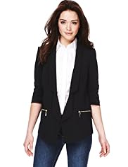 Petite Shawl Collar Open Front Zip Pockets Tailored Jacket