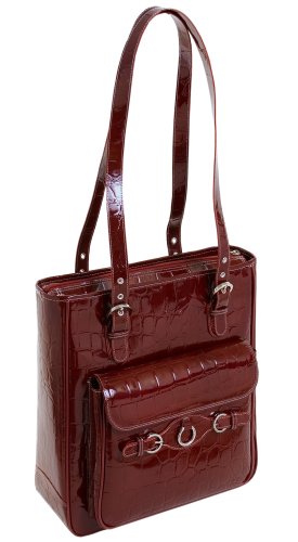 Siamod 35546 Genova Vertical Italian Leather Ladies Laptop Tote Cherry Red