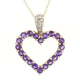 10k Yellow Gold Heart Shaped Amethyst Pendant w/ Diamond Accent