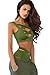 Prograce Hipsters Strappy Cross Bandage Swimsuit Sets Workout Crop Top Green L