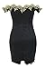Alvaq Women's Summer Party Gold Lace V Neck Backless Off Shoulder Bodycon Mini Dress Club Small Black