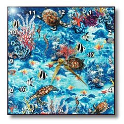 Ocean Life Sea Turtles, Angel Fish, Coral, Seahorses and Star Fish - 10x10 Wall Clock