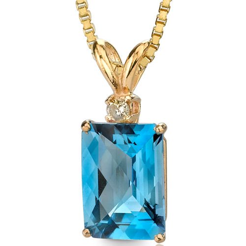 14 Karat Yellow Gold 8.00 carats Radiant Checkerboard Cut Swiss Blue Topaz Diamond Pendant