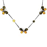 Multi Amber Butterfly Sterling Silver Necklace Length 16.5