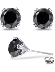 4.00 Cts 7.00-7.40 mm AA Round Black Diamond Stud Earrings in 18K White Gold-Screw Backs {DIAMOND APPRAISAL INCLUDED}