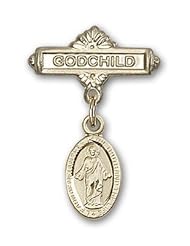 14kt Gold Baby Badge with Scapular Charm and Godchild Badge Pin