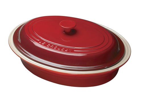 Le Creuset Stoneware 5-1/3-Quart Oval Covered Dish, Red