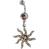 Pugster Light Brown Crystal Aztec Sun Dangle Belly Ring
