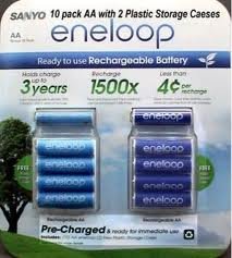 10 Pack AA eneloop 2nd generation 1500 cycle Rechargeable Batteries with 2 Plastic Storage Cases