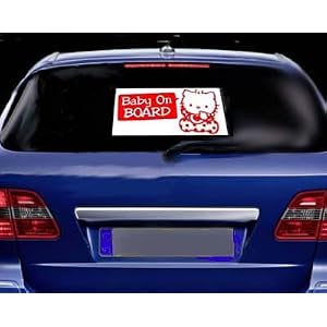 BABY ON BOARD Hello Kitty GIANT 18"X 8" RED & WHITE Vinyl Sticker/Decal