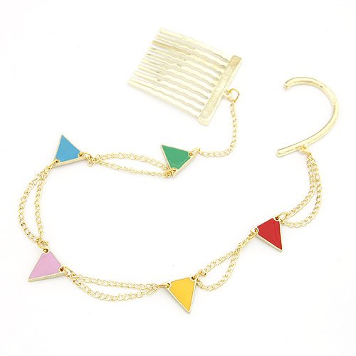 Multi-Colored Triangle Charms Hair Jewelry Comb and Ear Cuff
