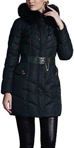 Fecland Women's Winter Fashion Slim Fit Faux Fur Hooded All Around Coat Black L