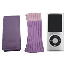 4G Purple  Flip Case + Purple  Sock & Ice Box Cover for the New Apple iPod nano 4th Generation 8GB & 16GB + Neck Strap