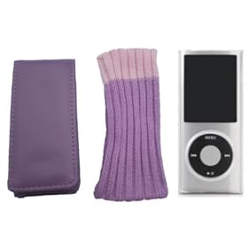4G Purple  Flip Case + Purple  Sock & Ice Box Cover for the New Apple iPod nano 4th Generation 8GB & 16GB + Neck Strap