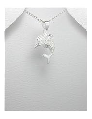 Dolphin CZ Pendant Necklace In 92.5 Sterling Silver